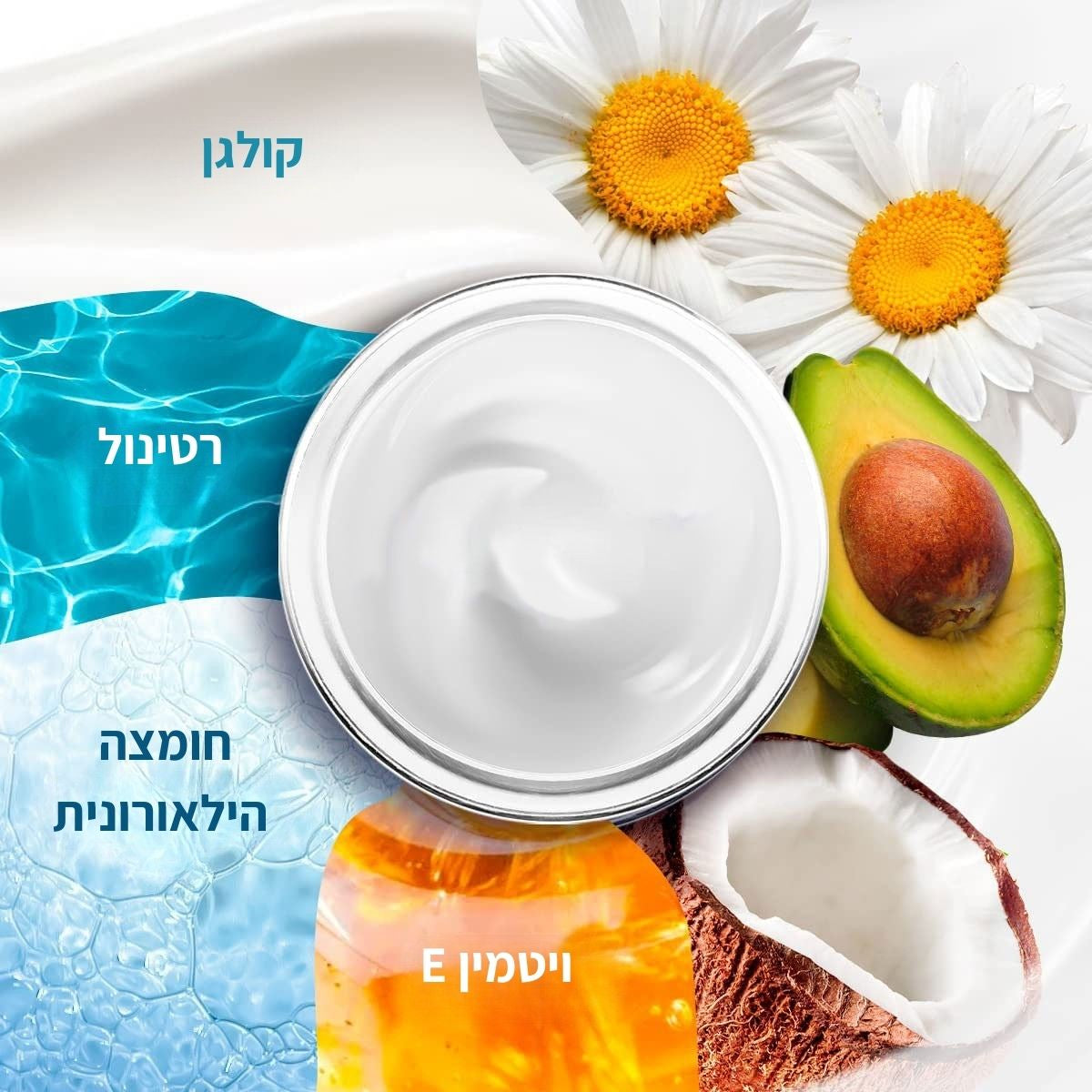 רכיבים : קרם רטינול, חומצה היאלורונית וקולגן לעור צעיר ללא קמטים